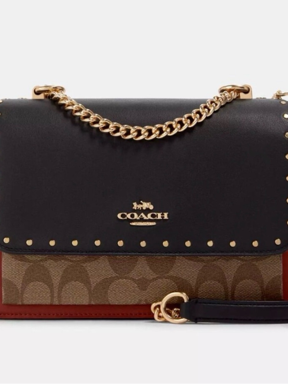 Coach Colorblock Signature Chain Shoulder Bag in Black/Brown/Red